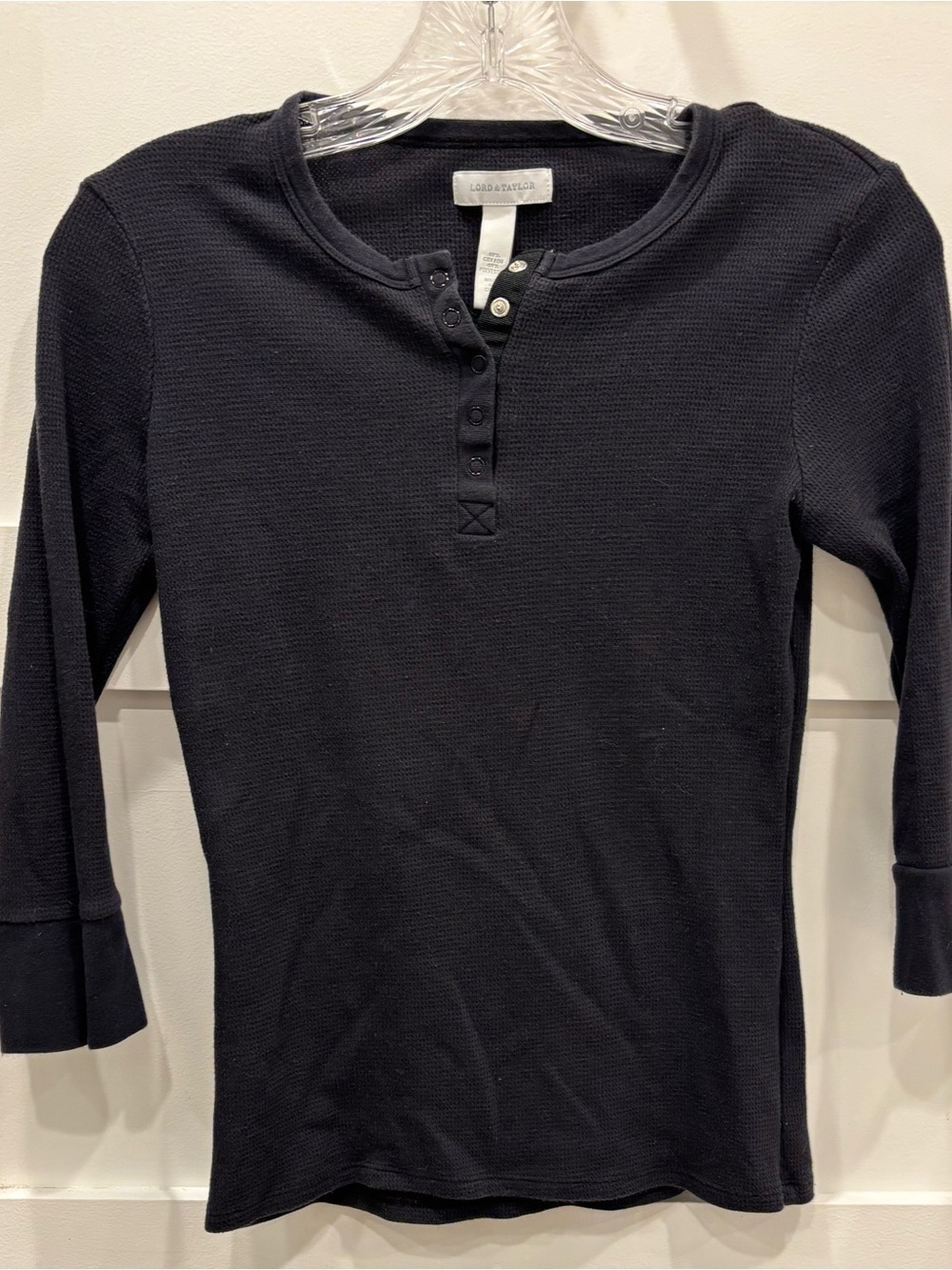 Lord & Taylor Black 3/4 Sleeve Henley Top